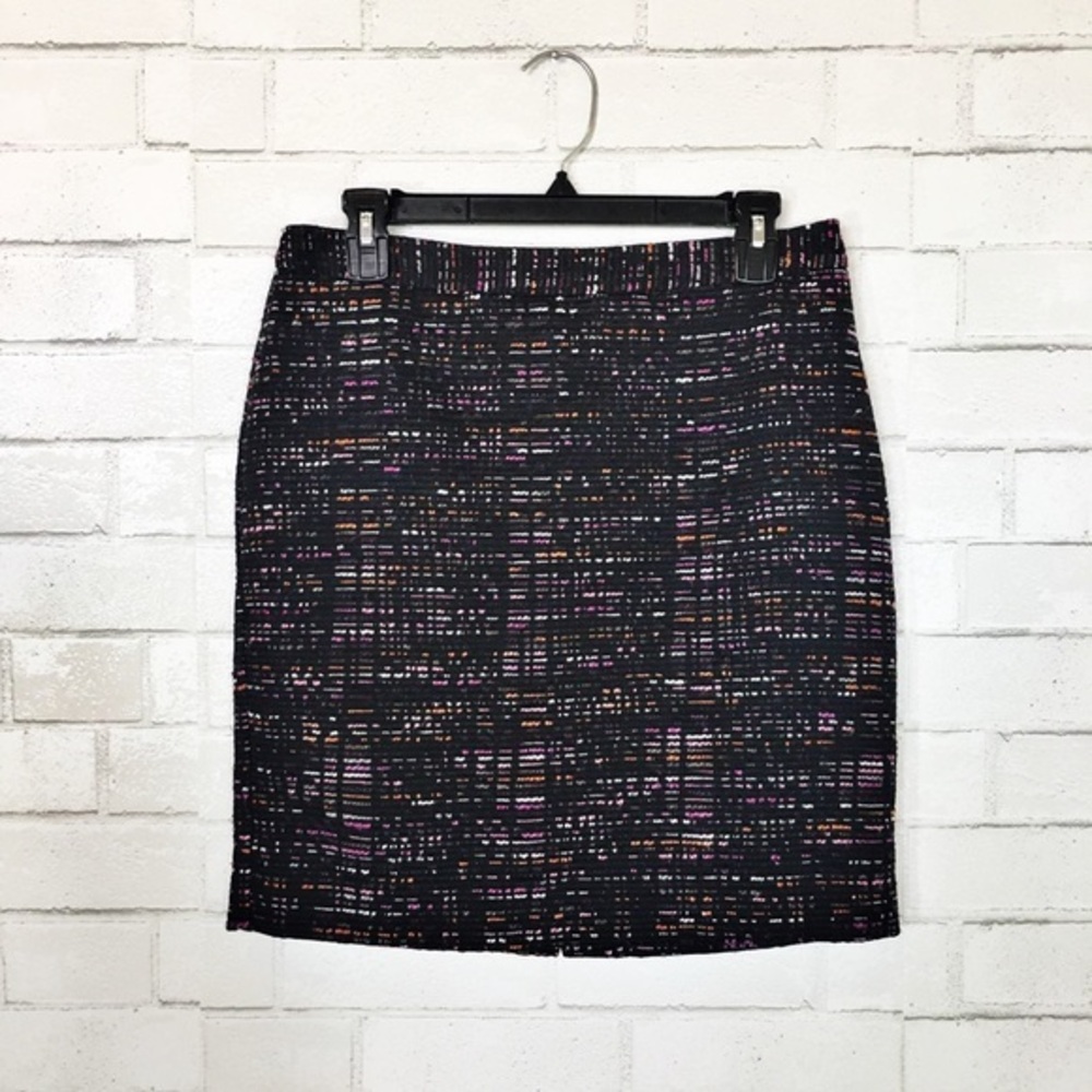 Loft Black & Purple Tweed Texture Medium Length Pencil Skirt 8P